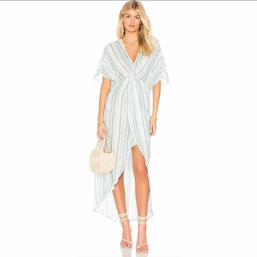 Show me your mumu XS striped hi/low wrap dress